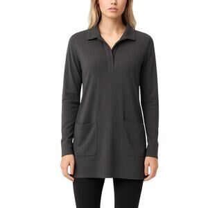 James Perse Long Length Tunic Sweatshirt Pima Cotton Gray SZ 2 Elevated Basic